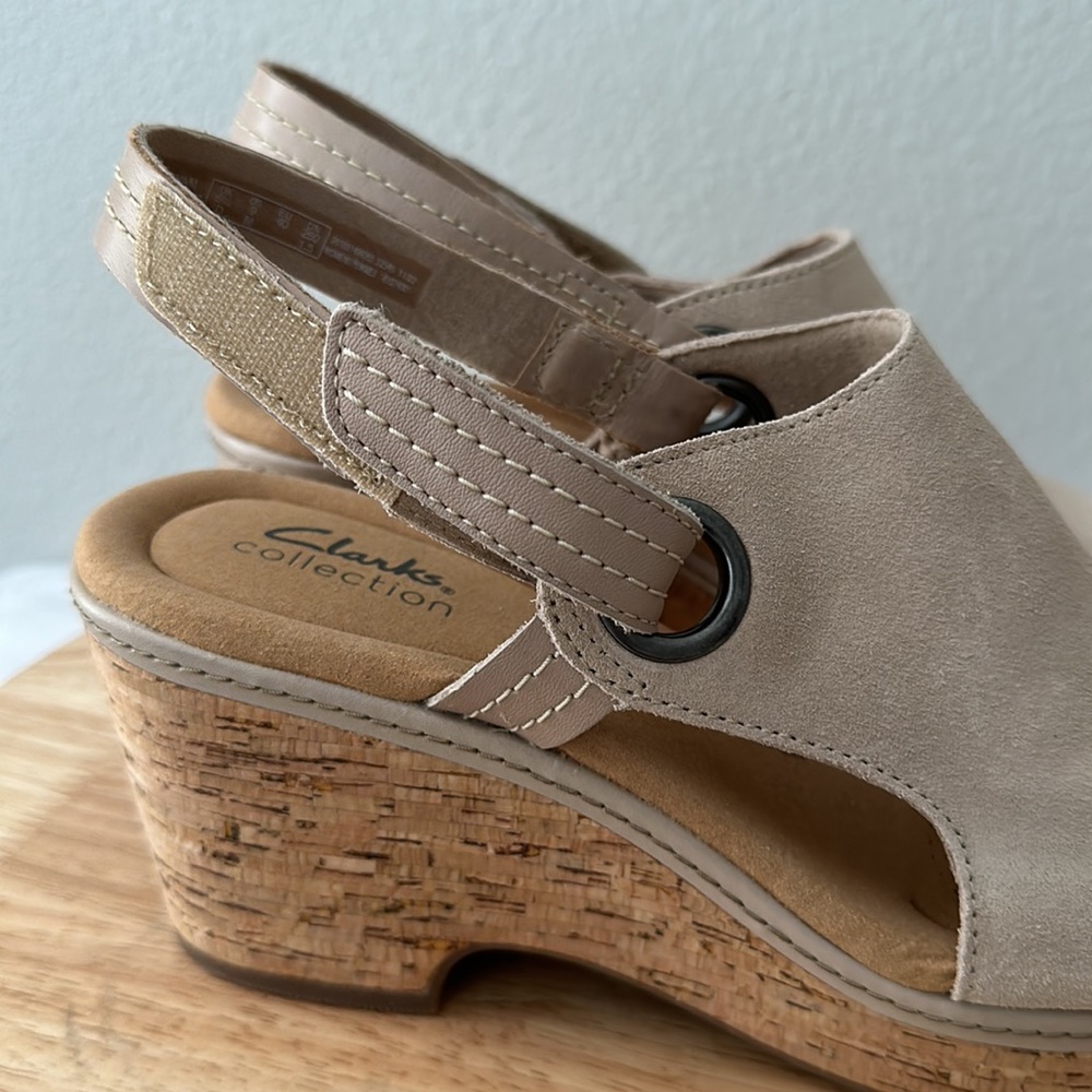 Clarks Collection Suede Cork Wedges - Giselle Sea - Picture 6 of 13